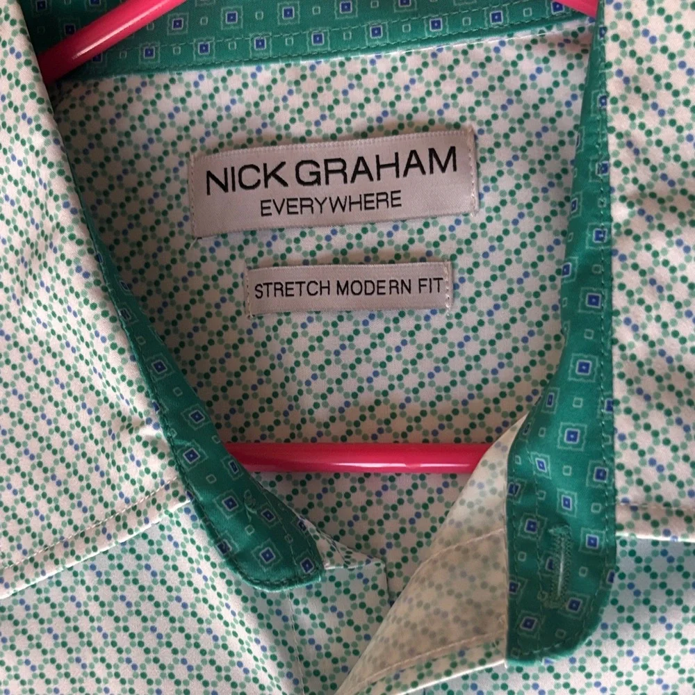 Nick Graham Short Sleeve Mint Geometric Button-Down Shirt - Picture 2 of 6